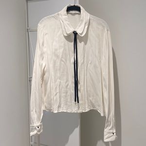 Zara white blouse with black velvet tie